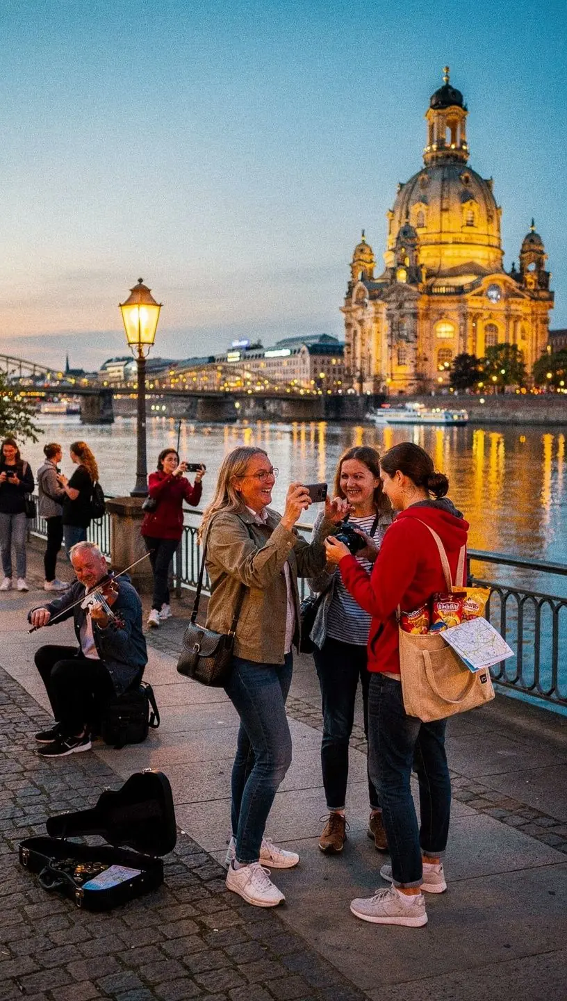 Reisender mit Rucksack, der auf einem Stadtplan die besten Sehenswürdigkeiten einer deutschen Großstadt erkundet.